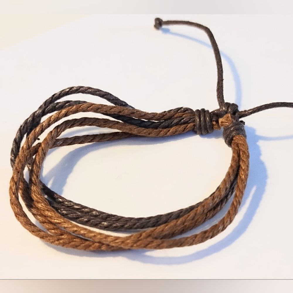 Men's bracelet leather‎ braided layered brown new d38